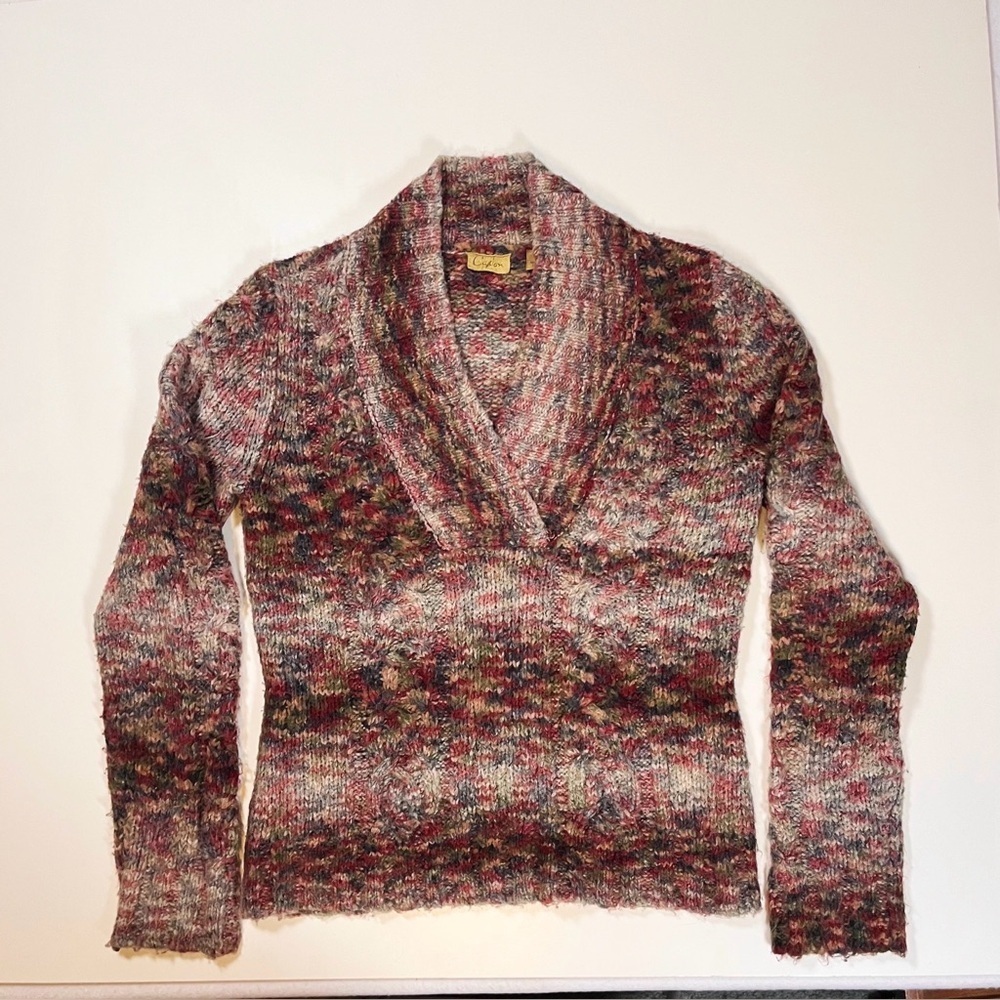 Vintage Caslon Sweater Top Womens Small Multicolor Shawl Collar Knit Wool 2000s